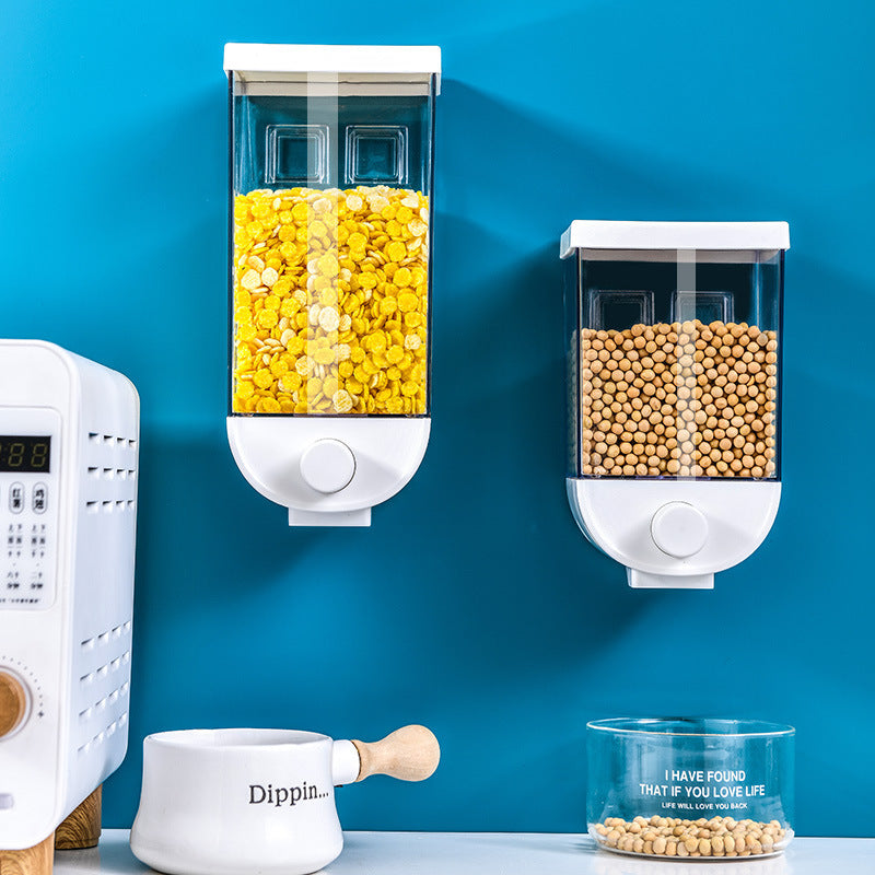 Wall-Mounted Easy-Press Cereal Dispenser – Kitchen Food Storage Container with Airtight Lid