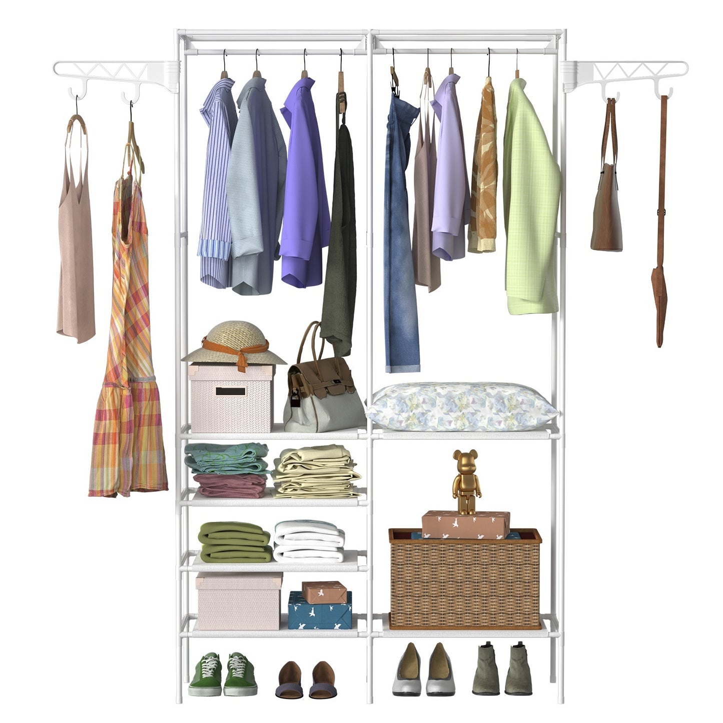 Metal Garment Rack – Freestanding Multifunctional Clothes & Shoe Organizer with Shelves