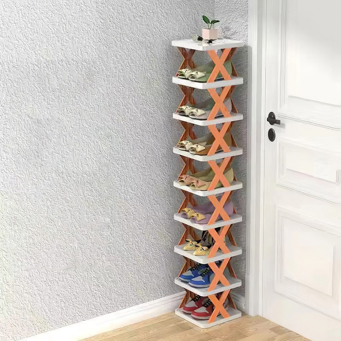 9-Tier Narrow Shoe Rack – Vertical Plastic Shoe Organizer for Entryway, Closet, or Hallway
