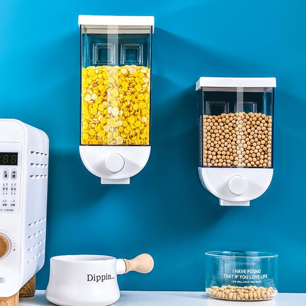 Wall-Mounted Easy-Press Cereal Dispenser – Kitchen Food Storage Container with Airtight Lid