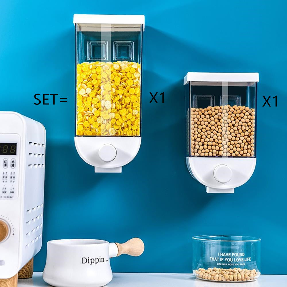 Wall-Mounted Easy-Press Cereal Dispenser – Kitchen Food Storage Container with Airtight Lid