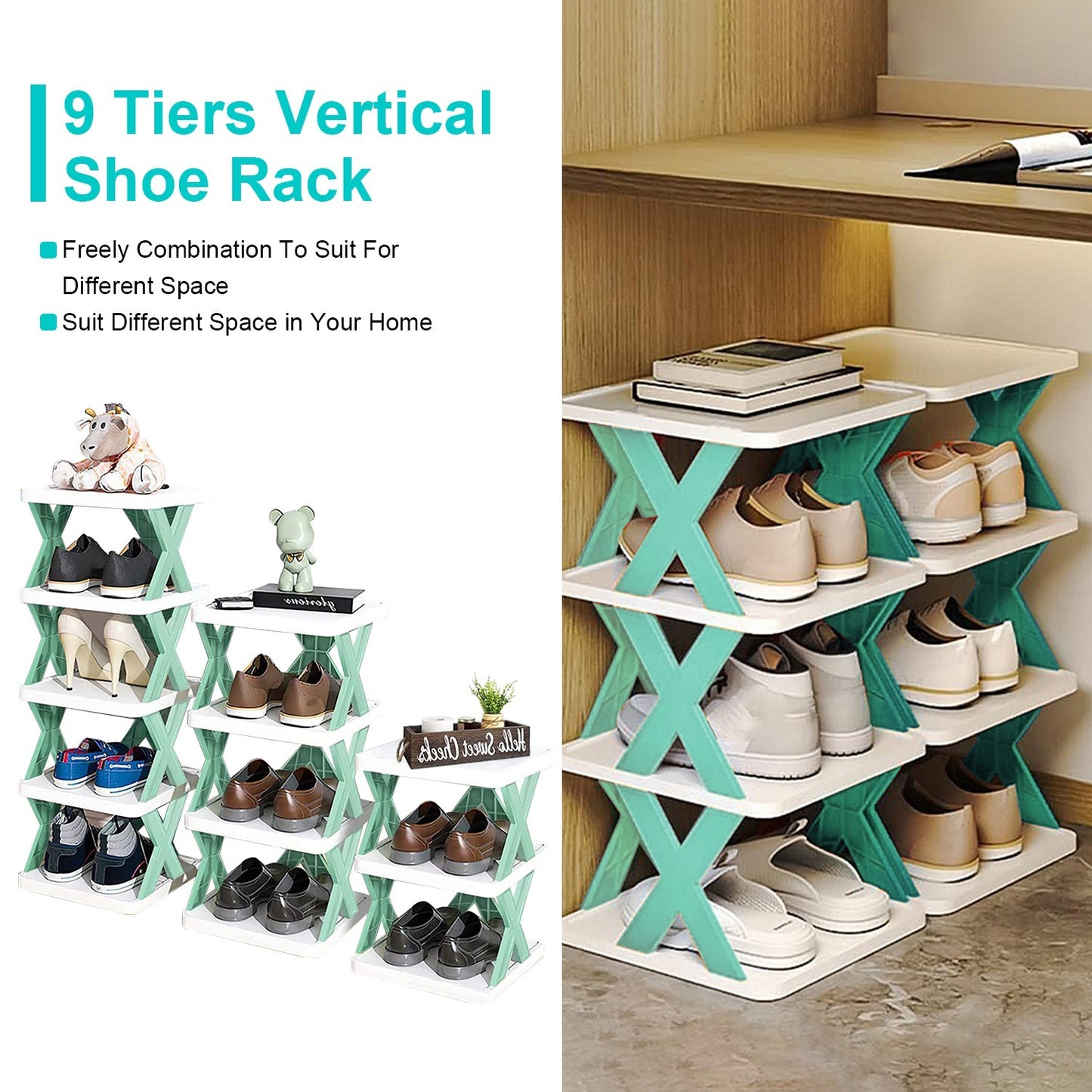 9-Tier Narrow Shoe Rack – Vertical Plastic Shoe Organizer for Entryway, Closet, or Hallway