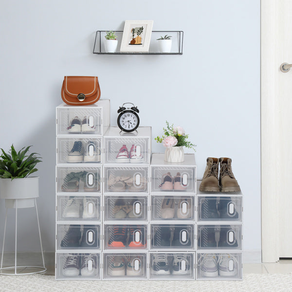 18-Pack Stackable Plastic Mesh Shoe Storage Boxes – Clear Organizer for Closet & Entryway