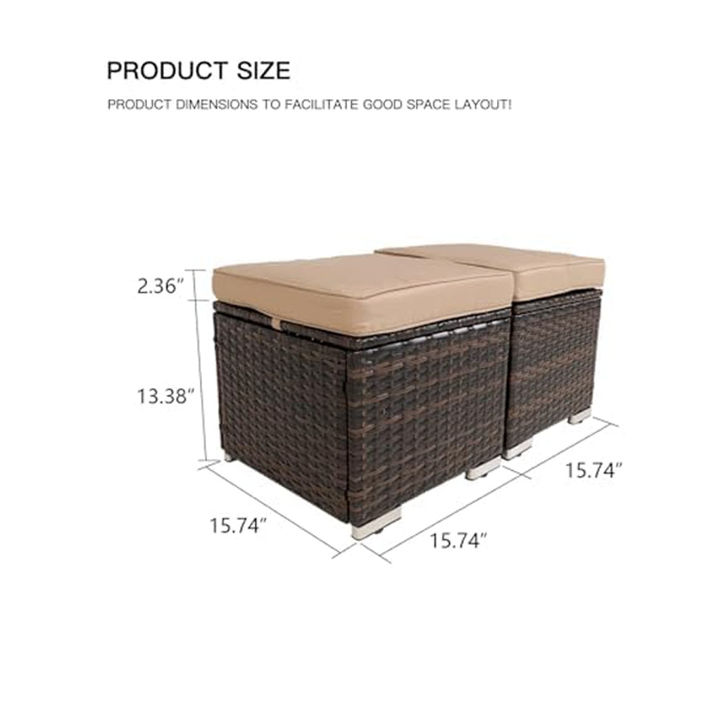 Set of 2 Wicker Outdoor Ottomans with Storage – Patio Footrest, Side Table & Extra Seating