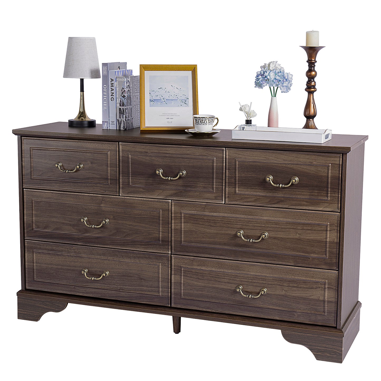 Brown P2 MDF 3-Layer 7-Drawer Chest of Drawers – 137x40x80cm, 1 Piece