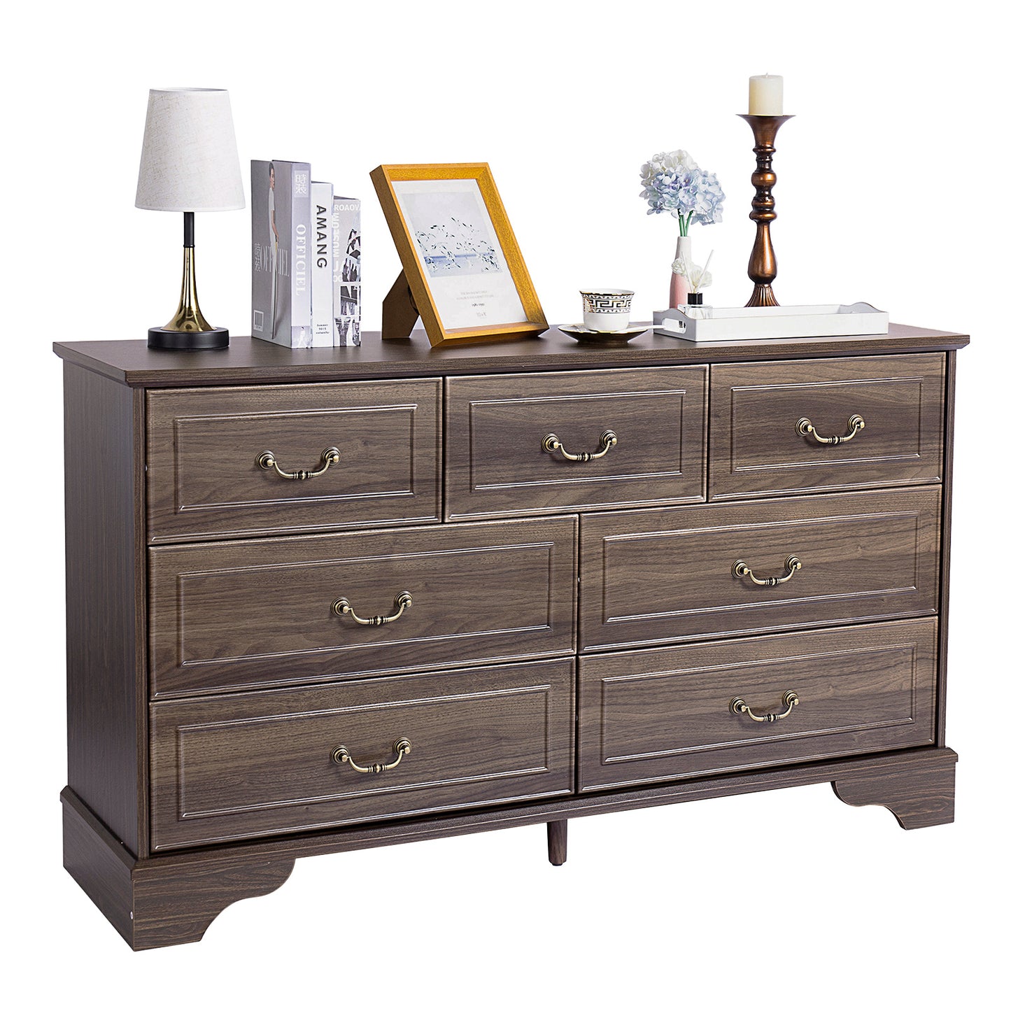 Brown P2 MDF 3-Layer 7-Drawer Chest of Drawers – 137x40x80cm, 1 Piece