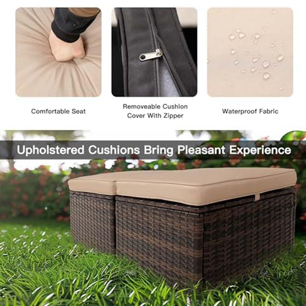 Set of 2 Wicker Outdoor Ottomans with Storage – Patio Footrest, Side Table & Extra Seating
