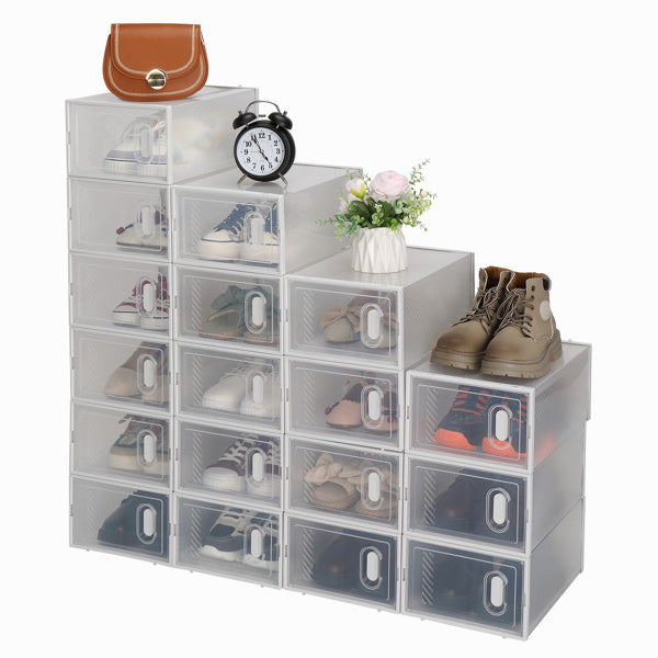 18-Pack Stackable Plastic Mesh Shoe Storage Boxes – Clear Organizer for Closet & Entryway
