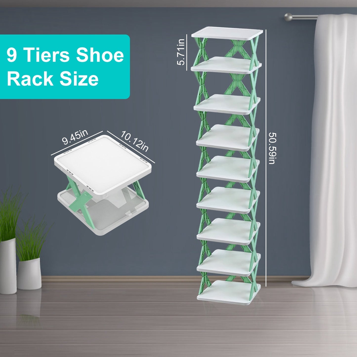 9-Tier Narrow Shoe Rack – Vertical Plastic Shoe Organizer for Entryway, Closet, or Hallway