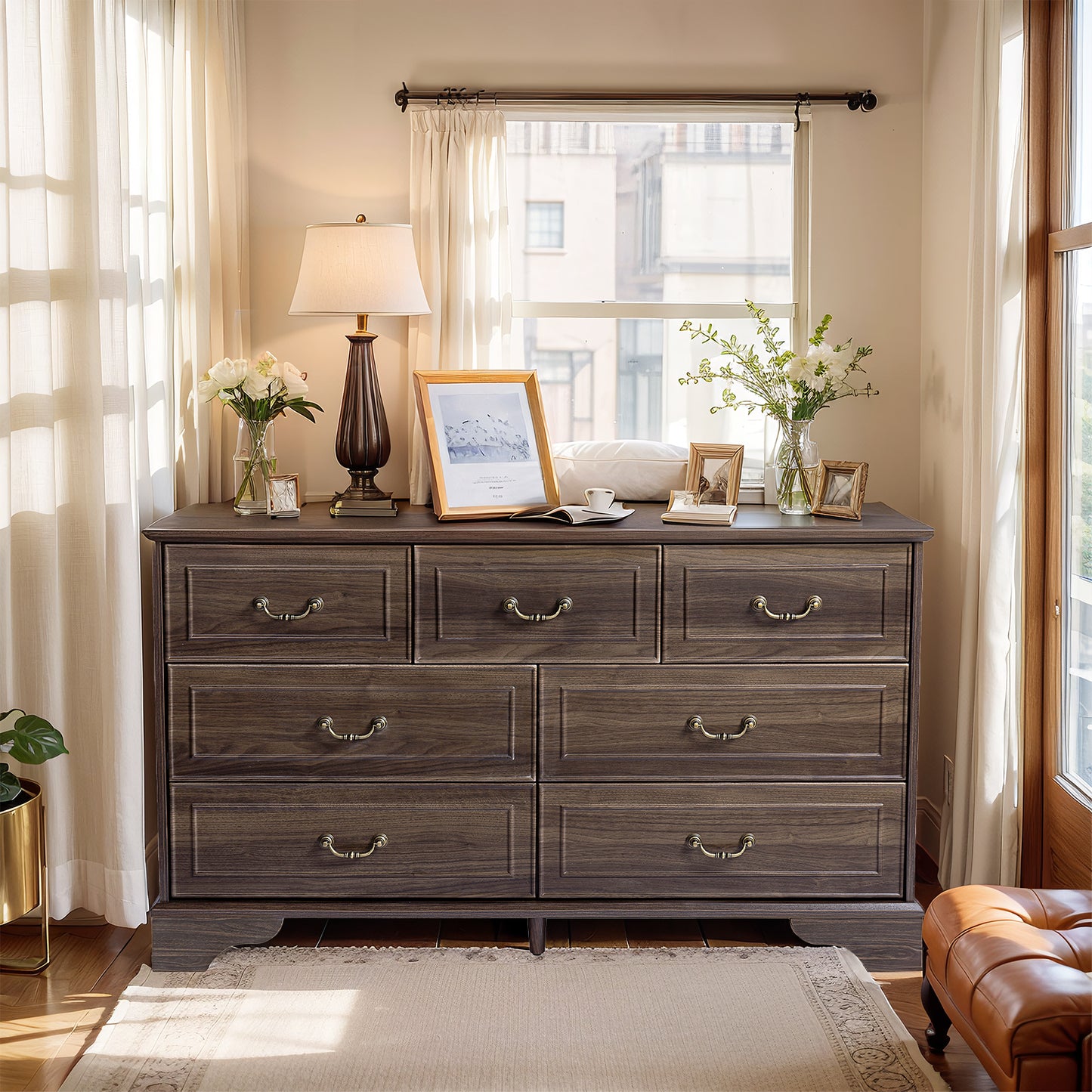 Brown P2 MDF 3-Layer 7-Drawer Chest of Drawers – 137x40x80cm, 1 Piece
