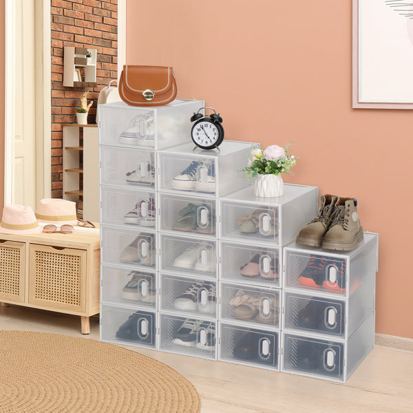 18-Pack Stackable Plastic Mesh Shoe Storage Boxes – Clear Organizer for Closet & Entryway