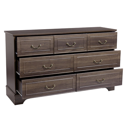 Brown P2 MDF 3-Layer 7-Drawer Chest of Drawers – 137x40x80cm, 1 Piece