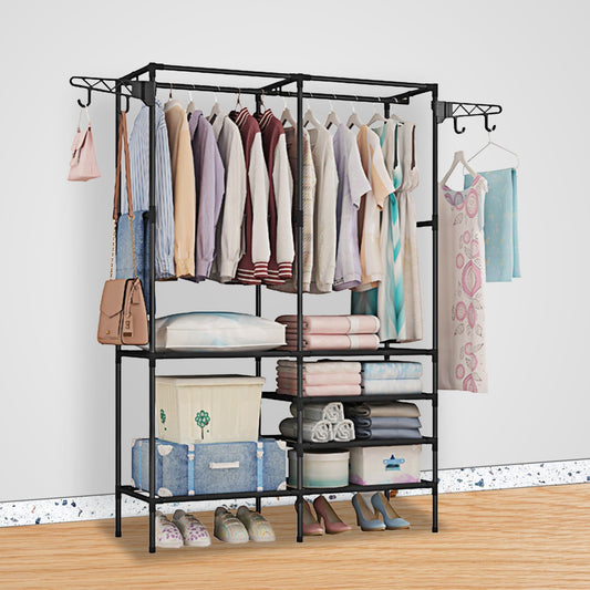 Metal Garment Rack – Freestanding Multifunctional Clothes & Shoe Organizer with Shelves