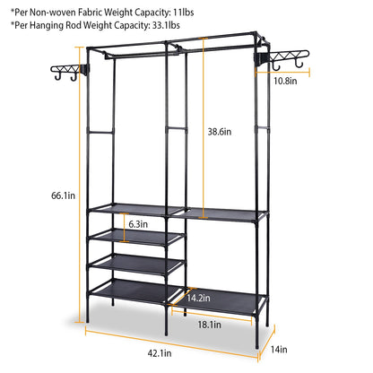 Metal Garment Rack – Freestanding Multifunctional Clothes & Shoe Organizer with Shelves