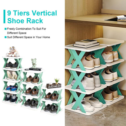 9-Tier Narrow Shoe Rack – Vertical Plastic Shoe Organizer for Entryway, Closet, or Hallway