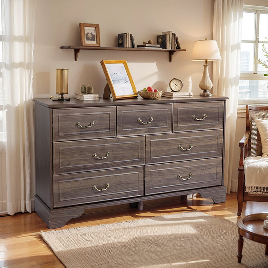 Brown P2 MDF 3-Layer 7-Drawer Chest of Drawers – 137x40x80cm, 1 Piece