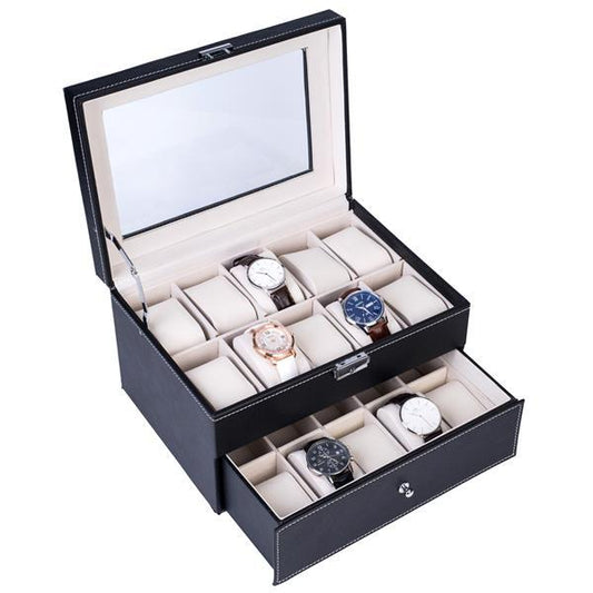 Double-Layer Luxury Watch Storage Box – High-End Organizer with Glass Lid & Lock