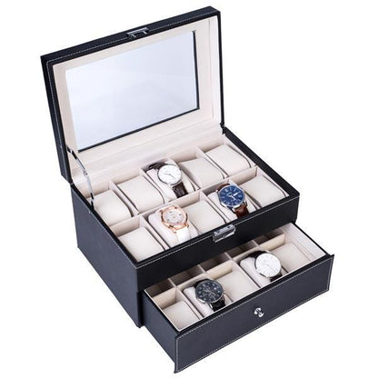 Double-Layer Luxury Watch Storage Box – High-End Organizer with Glass Lid & Lock