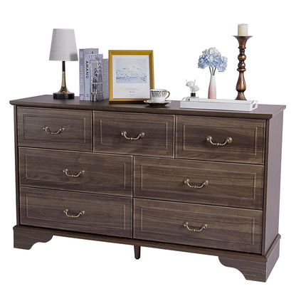 Brown P2 MDF 3-Layer 7-Drawer Chest of Drawers – 137x40x80cm, 1 Piece
