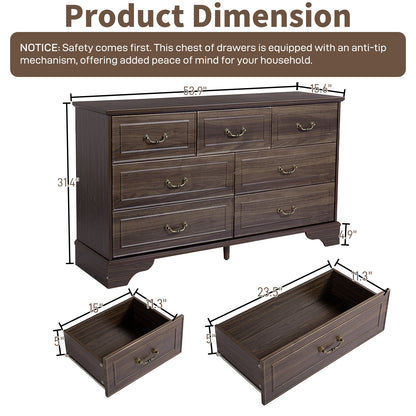 Brown P2 MDF 3-Layer 7-Drawer Chest of Drawers – 137x40x80cm, 1 Piece