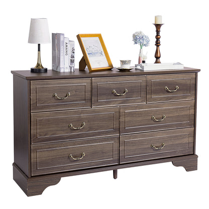 Brown P2 MDF 3-Layer 7-Drawer Chest of Drawers – 137x40x80cm, 1 Piece