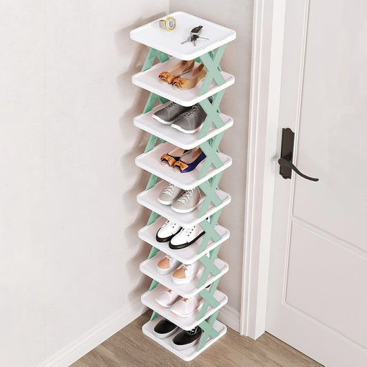 9-Tier Narrow Shoe Rack – Vertical Plastic Shoe Organizer for Entryway, Closet, or Hallway